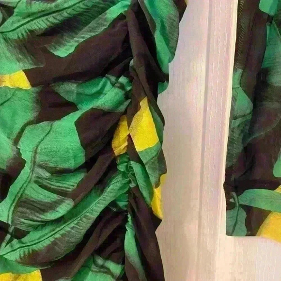 GANNI Tropical Ruched A-Line Midi Dress - Picture 8 of 11